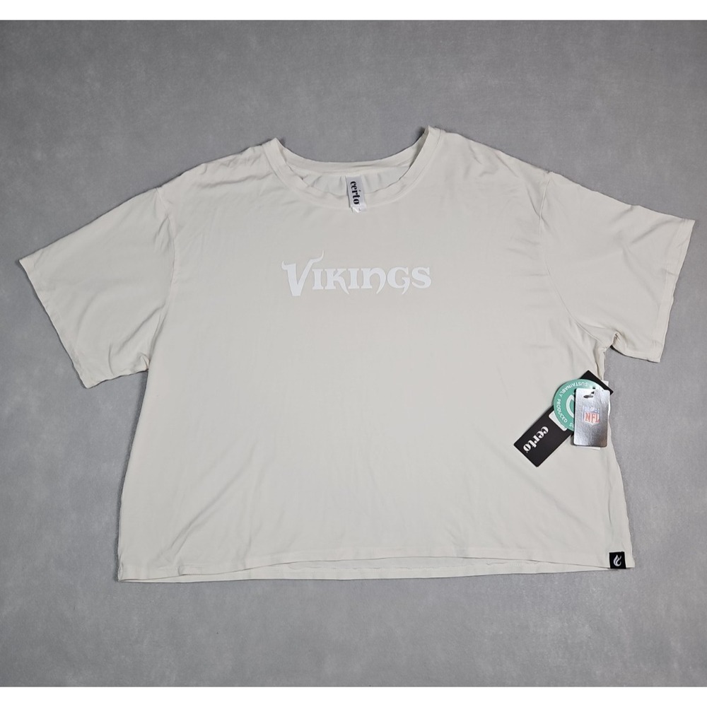 Certo‎ Womens White Minnesota Vikings Cropped Graphic T Shirt Size Large NWT